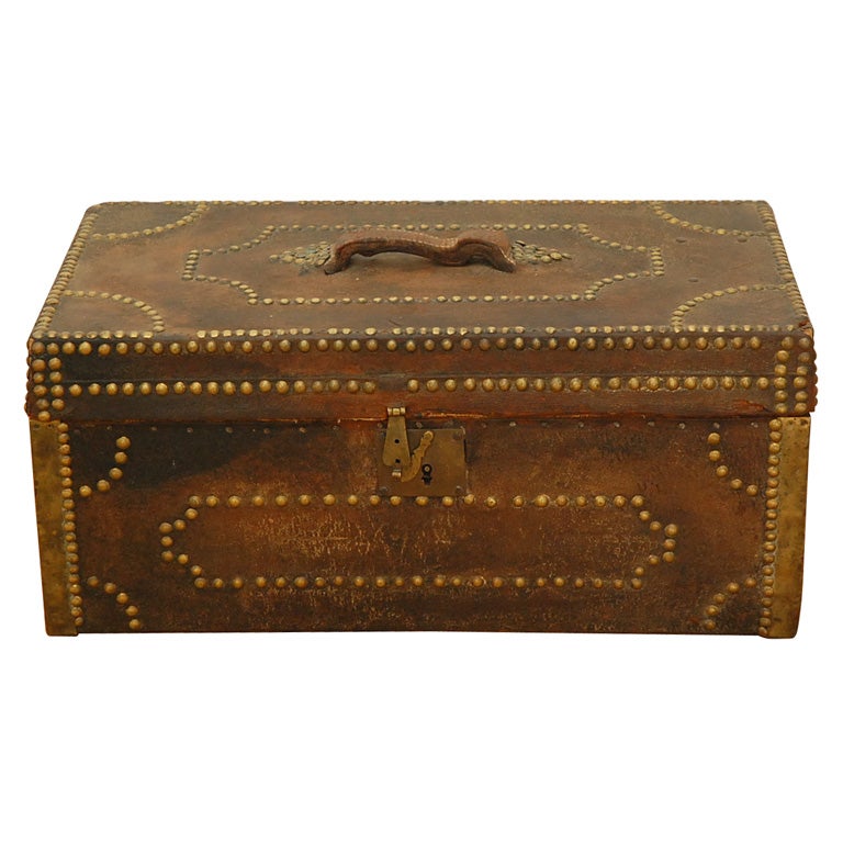 American Stagecoach Leather Trunk with Brass Nailheads