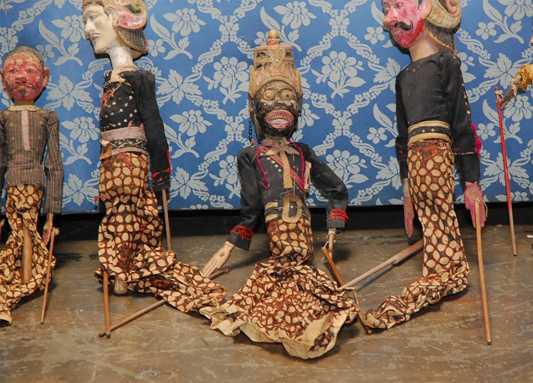 18th Century and Earlier Antique set of seven Indonesian puppets For Sale
