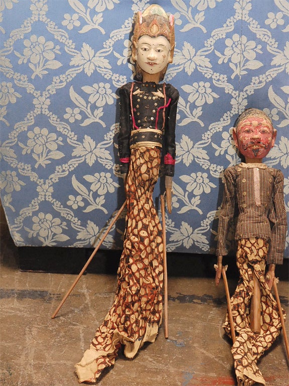 Fabric Antique set of seven Indonesian puppets For Sale