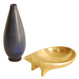 Stoneware Vase by Berndt Friberg and Brass Bowl by Carl Aubock