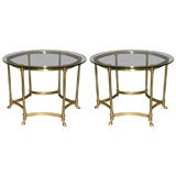 A Pair Of 1960's Brass Italian Side Tables With Hooved Feet