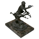 Antique Bronze Sculpture of a Monkey with Bird's Nest