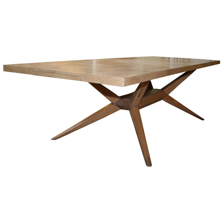 1950'S Limed Oak Extending Dining Table