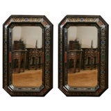 Pair of 19th Century Baroque Style Inlaid and Ebonized Mirrors