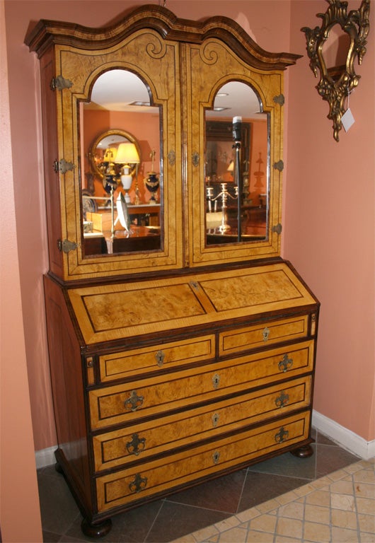 Continental Burlwood Secretary Bookcase, 18th century