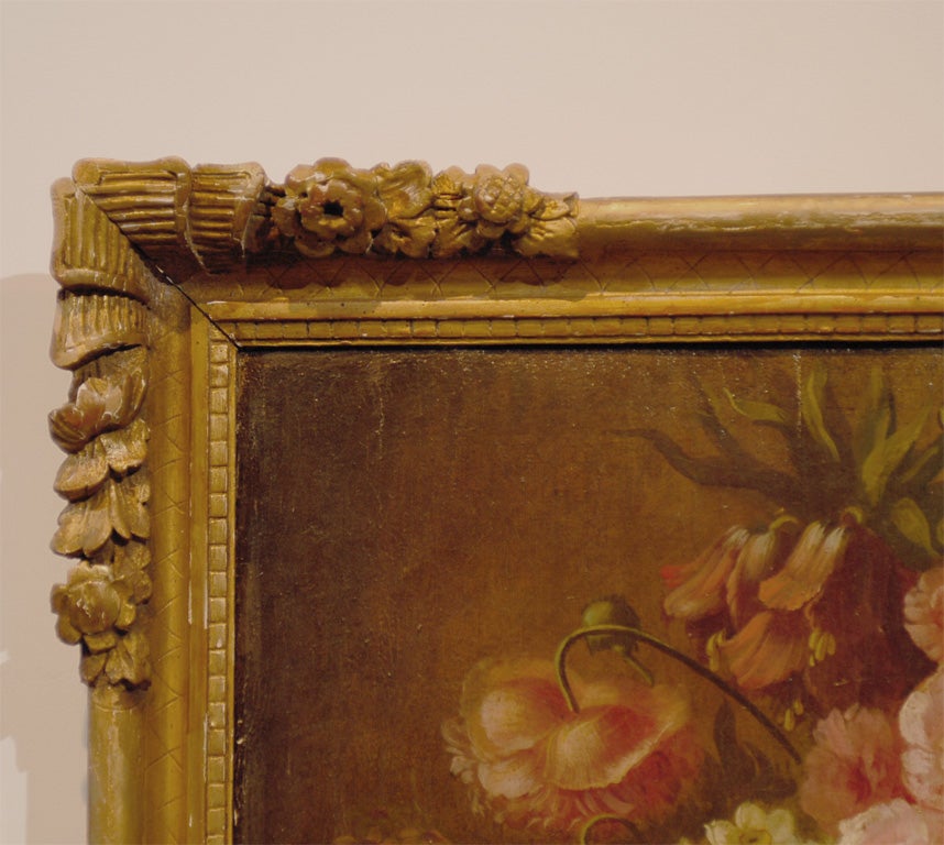 18th Century French Framed Painting of Roses with Original Gilt In Excellent Condition In Atlanta, GA