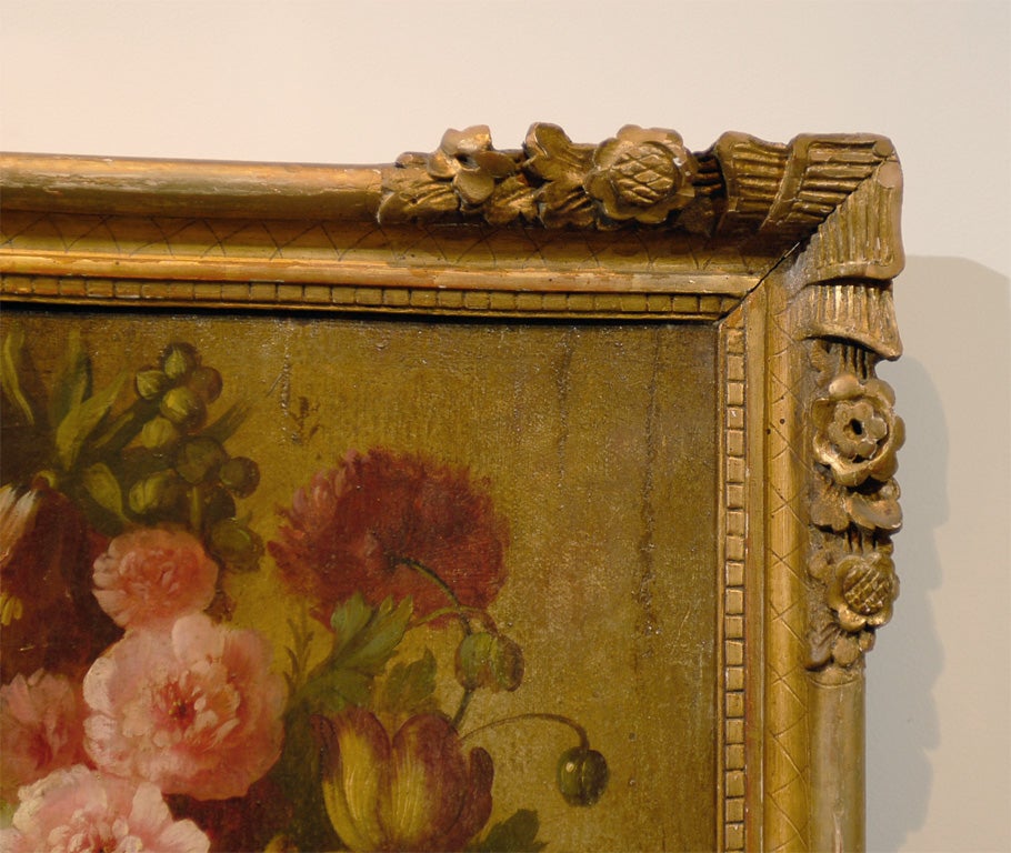 18th Century and Earlier 18th Century French Framed Painting of Roses with Original Gilt