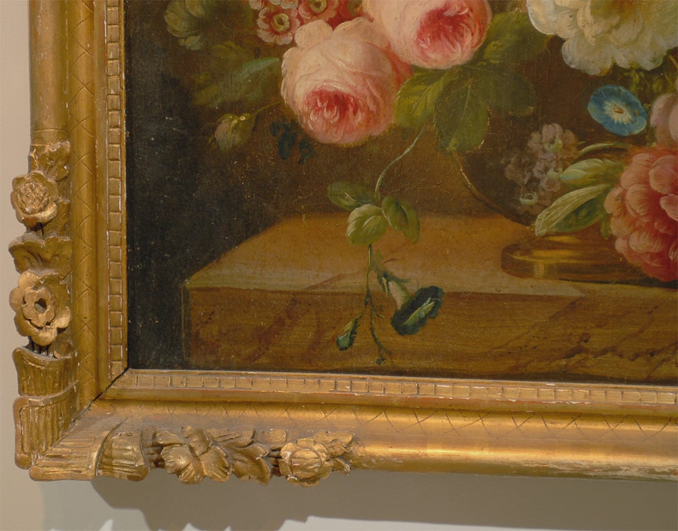 18th Century French Framed Painting of Roses with Original Gilt 1