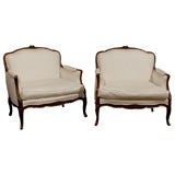 Pair of Early 19th Century French Walnut Marquise Chairs c.1830
