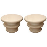 Pair of circular white lacquered tables