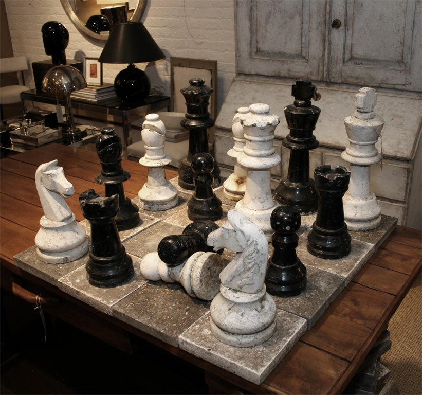 French Stone and Cement Garden Chess Set