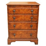 GEORGIAN STYLE BURL WALNUT CAMPAIGN STYLE CHEST OF DRAWERS