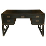 Vintage Elegant Ebonized Campaign Desk Gilt Tooled Leather Top