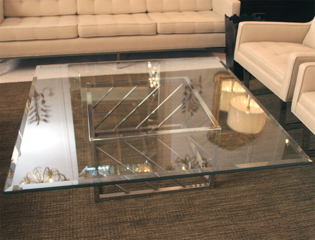 Large Chrome and Glass Coffee Table at 1stDibs