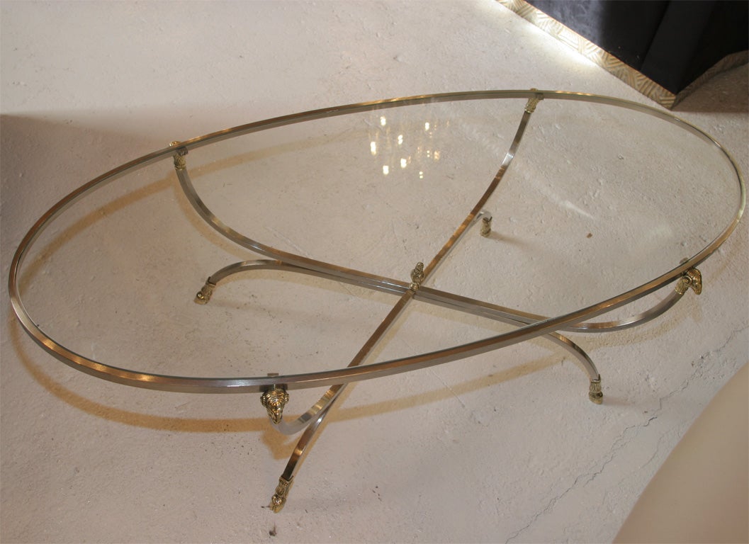 Oval Steel and Brass Rams Head Coffee Table 3
