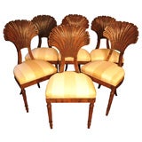 Rare Set of Six (6) Biedermeier Walnut Leaf-back Side Chairs