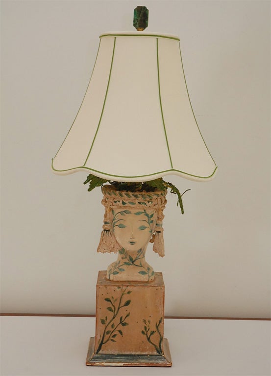 Handmade Plaster, Wood, and Painted Table Lamp by Tony Duquette