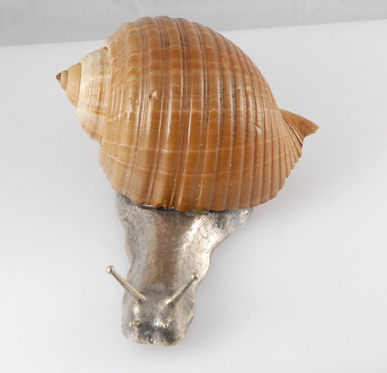 Mid-20th Century Sterling Silver and Shell Snail