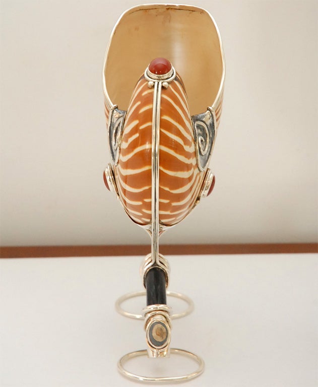 Nautilus Shell, Carnelian, and Sterling Vessels 2