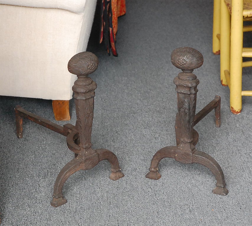 PAIR OF 19TH C. AMERICAN SUNFLOWER ANDIRONS