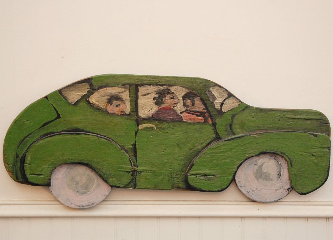 1940'S FRENCH HANDPAINTED WOODEN CAR WALL ART