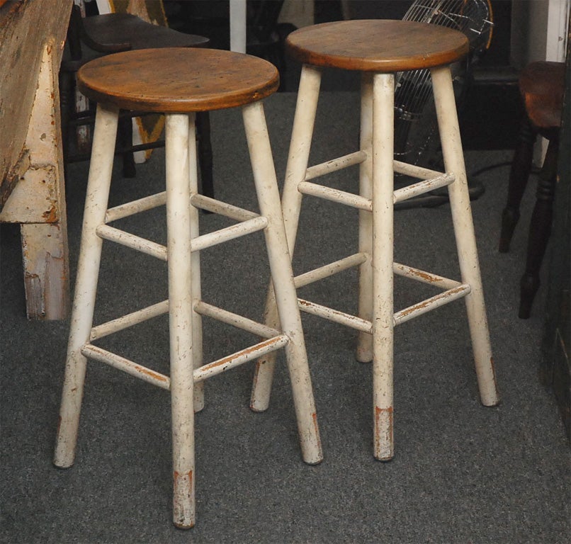 EARLY 20TH C. ORIGINAL WHITE PAINTED BAR STOOLS