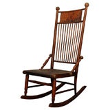 19THC ORIGINAL OLD FINISH HICKORY AND LEATHER ROCKING CHAIR