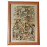 Antique 19TH C. THE CHRISTMAS PUCK PRINT IN PINE WOOD FRAME
