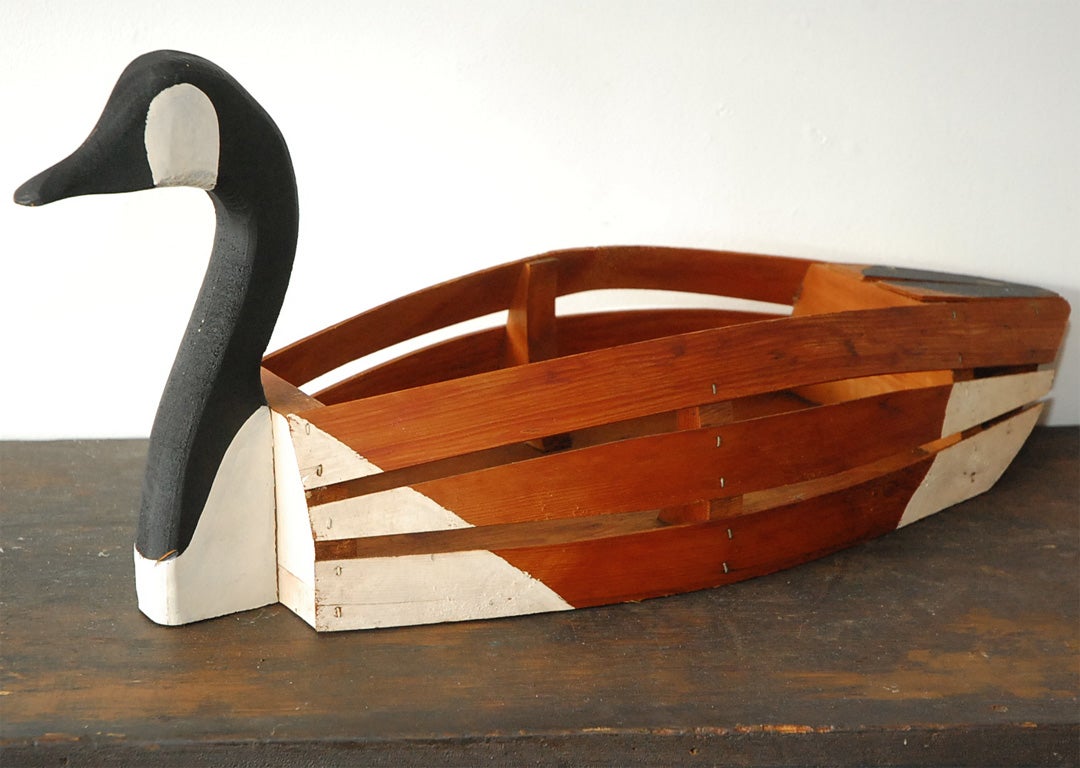 EARLY 20TH C. DUCK PLANTER FROM NEW ENGLAND IN GREAT CONDITION.  GREAT TO USE AS A BASKET OR A PLANTER.