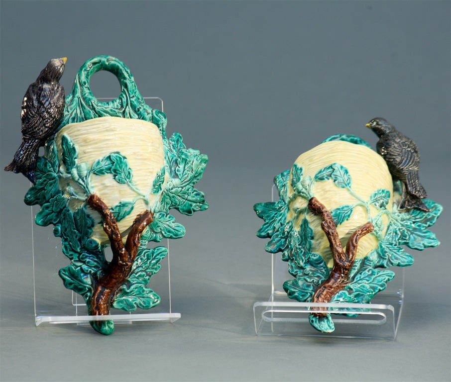 Pair of 19th c. Majolica Wall Pockets