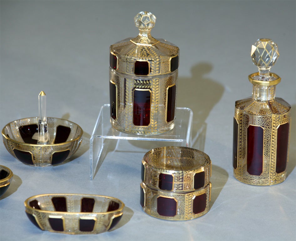Czech Moser 6 Pc. Hand Blown and Gilded Ruby 