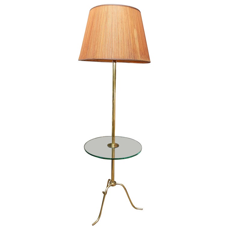 Brass Floor Lamp with Glass Table at 1stDibs