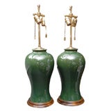 Pair of Chinese Style Green Lamps