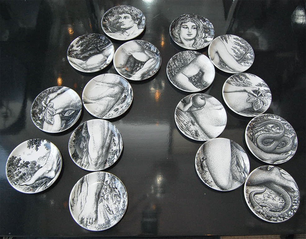 16 piece coaster set of Adam and Eve by Piero Fornasetti