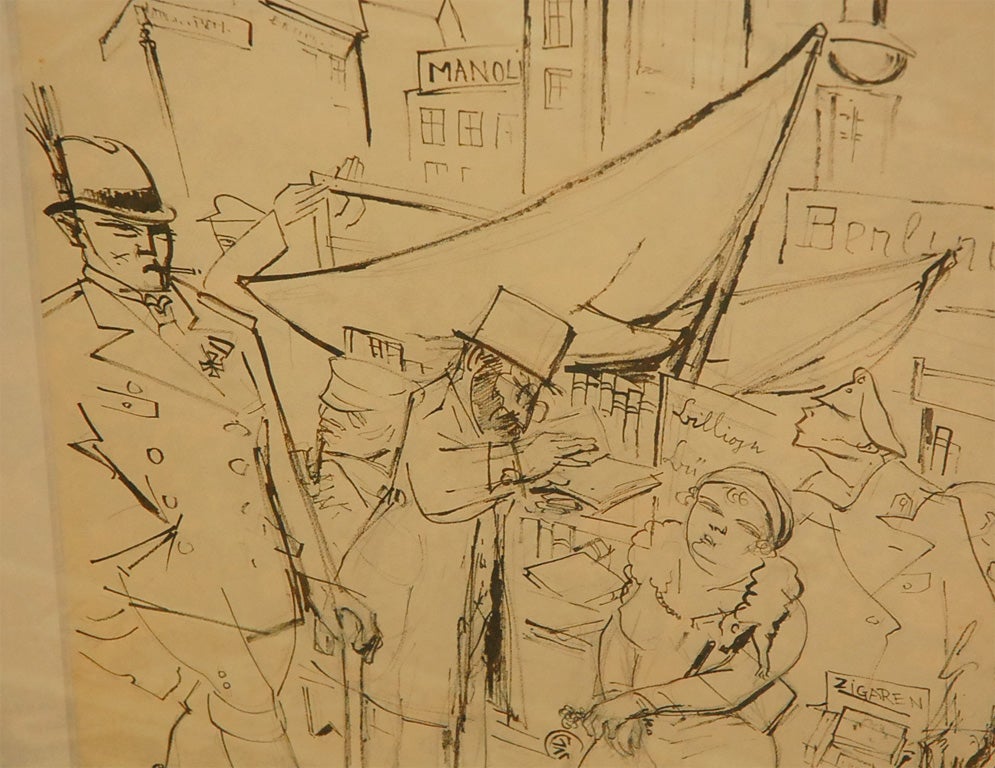 Expressionist Pen/Ink Drawing, "Berlin", attributed Remusat