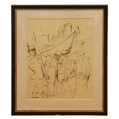 Expressionist Pen/Ink Drawing, "Berlin", attributed Remusat