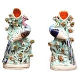 Pair of Staffordshire Small Bird Form Vases
