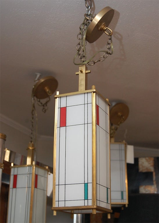 Brass Hanging Lantern w/Glass Panels