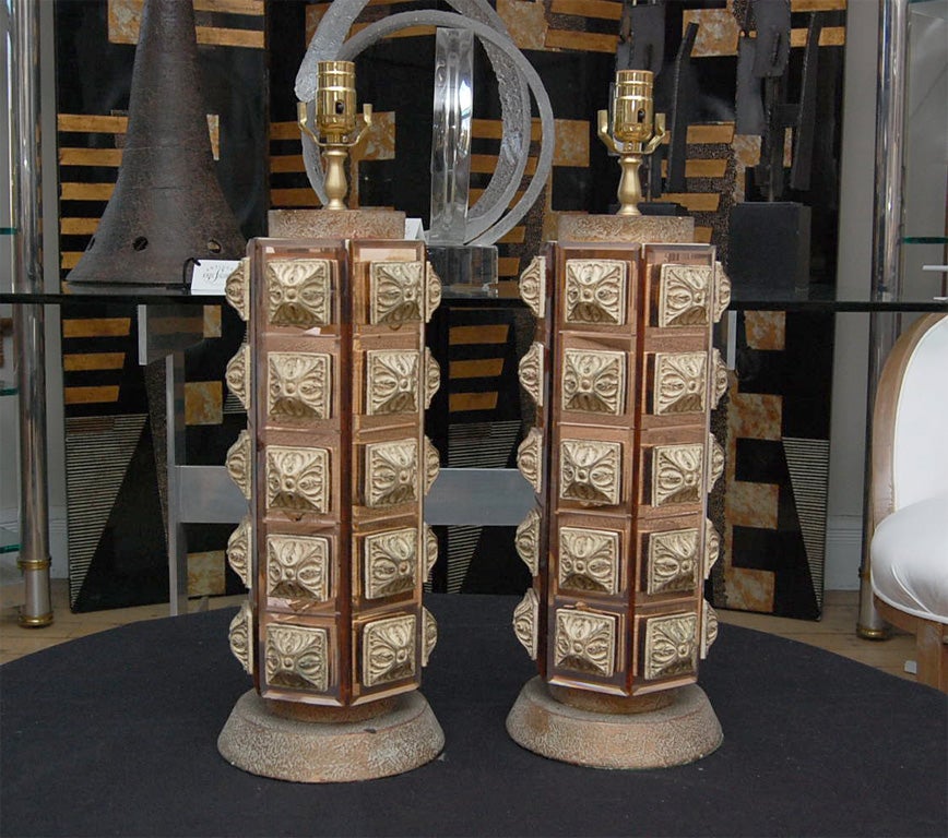 Pair of Peach Mirrored Lamps w/Medallions