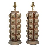 Pair of Peach Mirrored Lamps w/Medallions