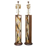 Pair of Glazed Ceramic Wood Framed Lamps by Harris Strong