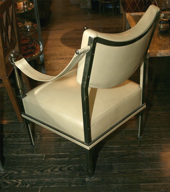 French Bronze and Leather Armchair by Andre Arbus