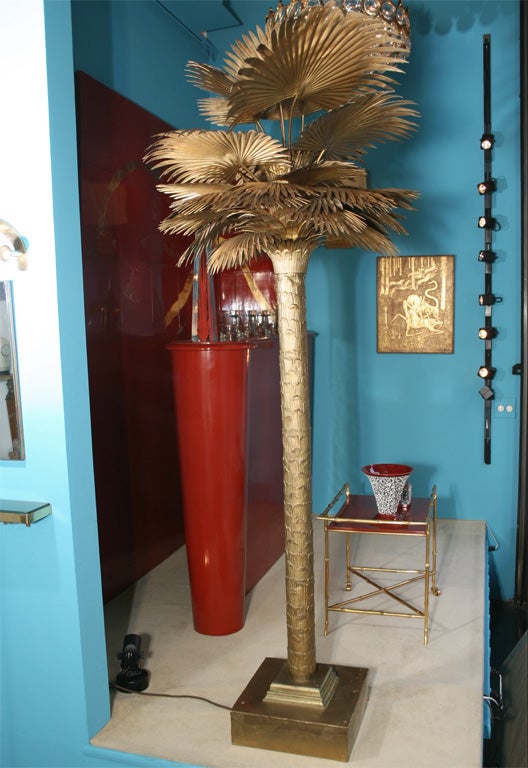 Pair of Bronze Palm Trees Floor Lamps, French 1940's