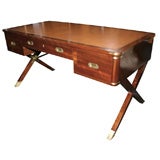 Campaign Style Tooled Leather Top Desk, Attributed to Raphael