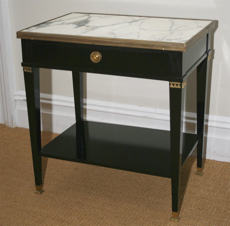 Pair of Directoire Style Ebonized Marble Top Night Tables