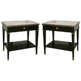 Pair of Directoire Style Ebonized Marble Top Night Tables