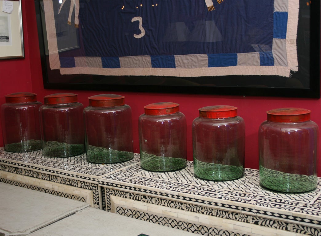 French Apothecary Jars/Red Metal Tops