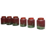 Vintage French Apothecary Jars/Red Metal Tops