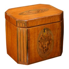 Sheraton Mahogany Inlaid Tea Caddy with Canted Corners