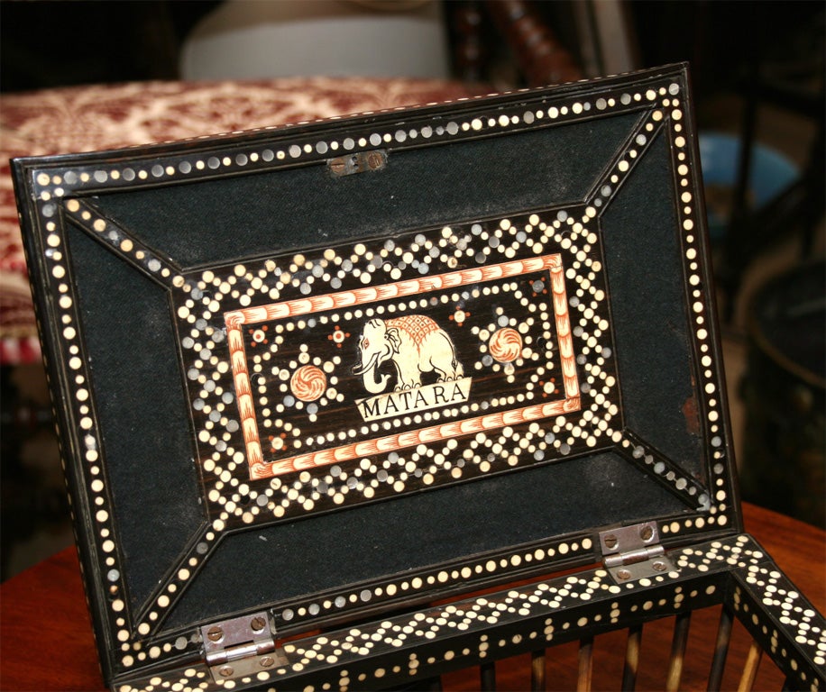 Ebony Anglo-Indian Quill Box with Elephant Inlay